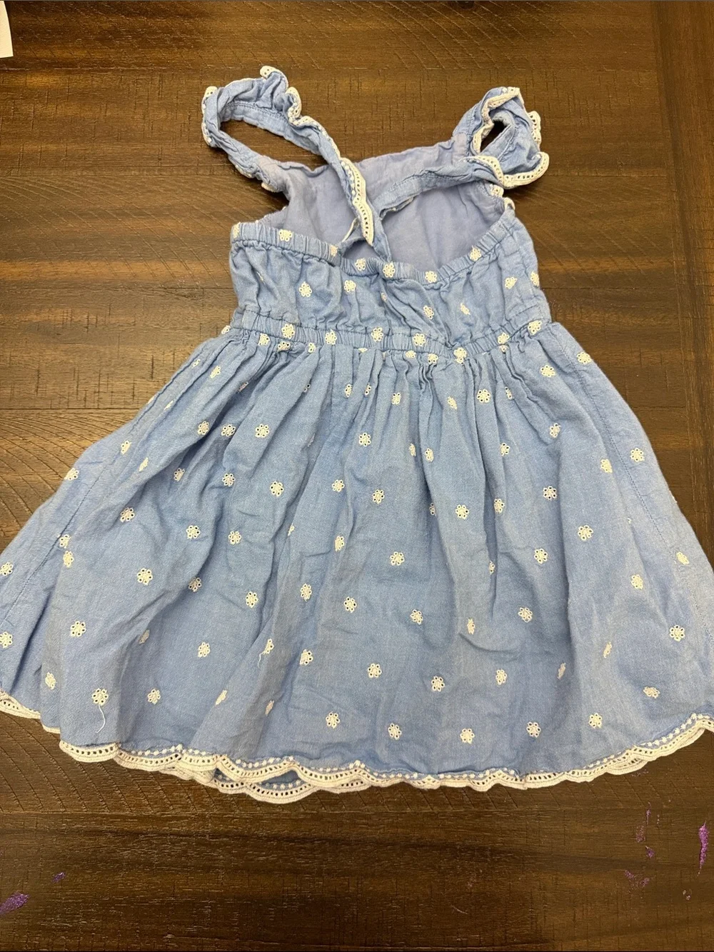 Cat & Jack Light Blue Eyelet Dress with White Trim